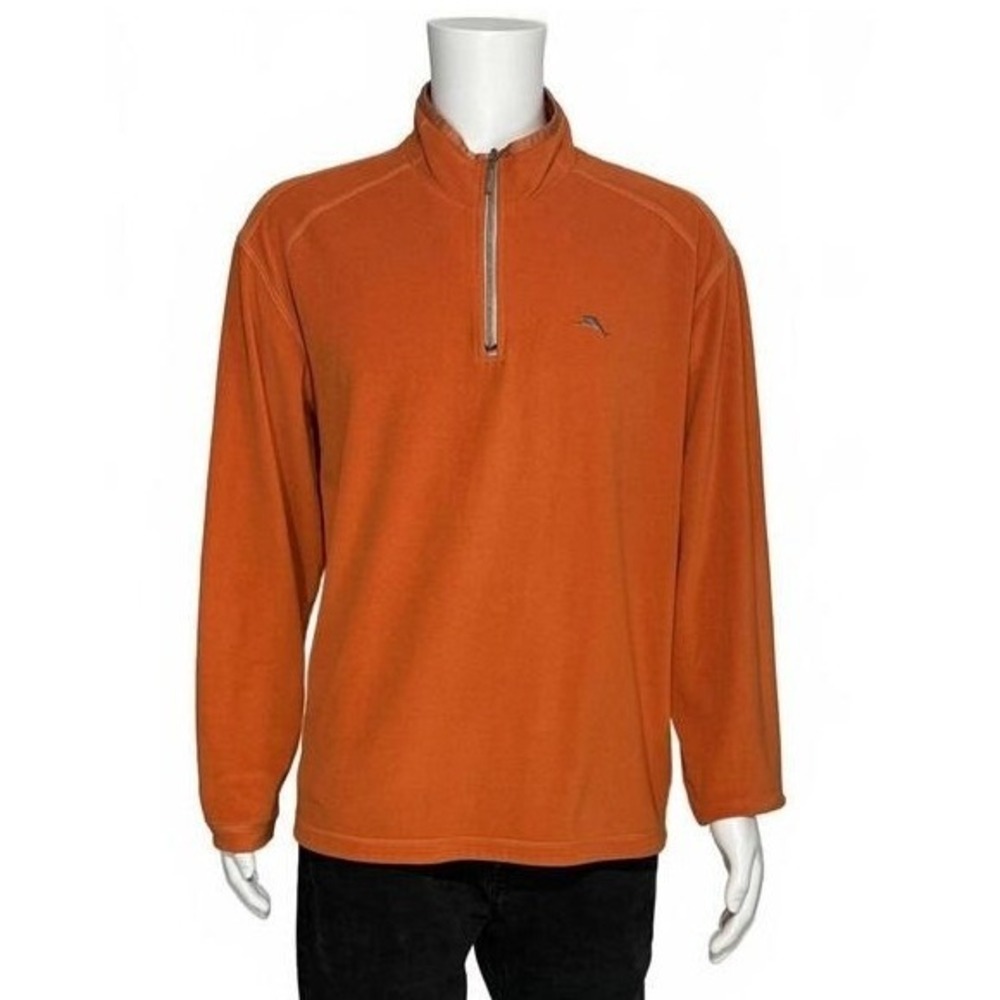 Tommy Bahama Mens‎ Orange Fleece 1/4 Zip Pullover Sweatshirt Size XL